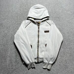 COOGI Hoodie‎ Kids Medium White Zip Up Sherpa Lined Embroidered Crest Y2k Stains